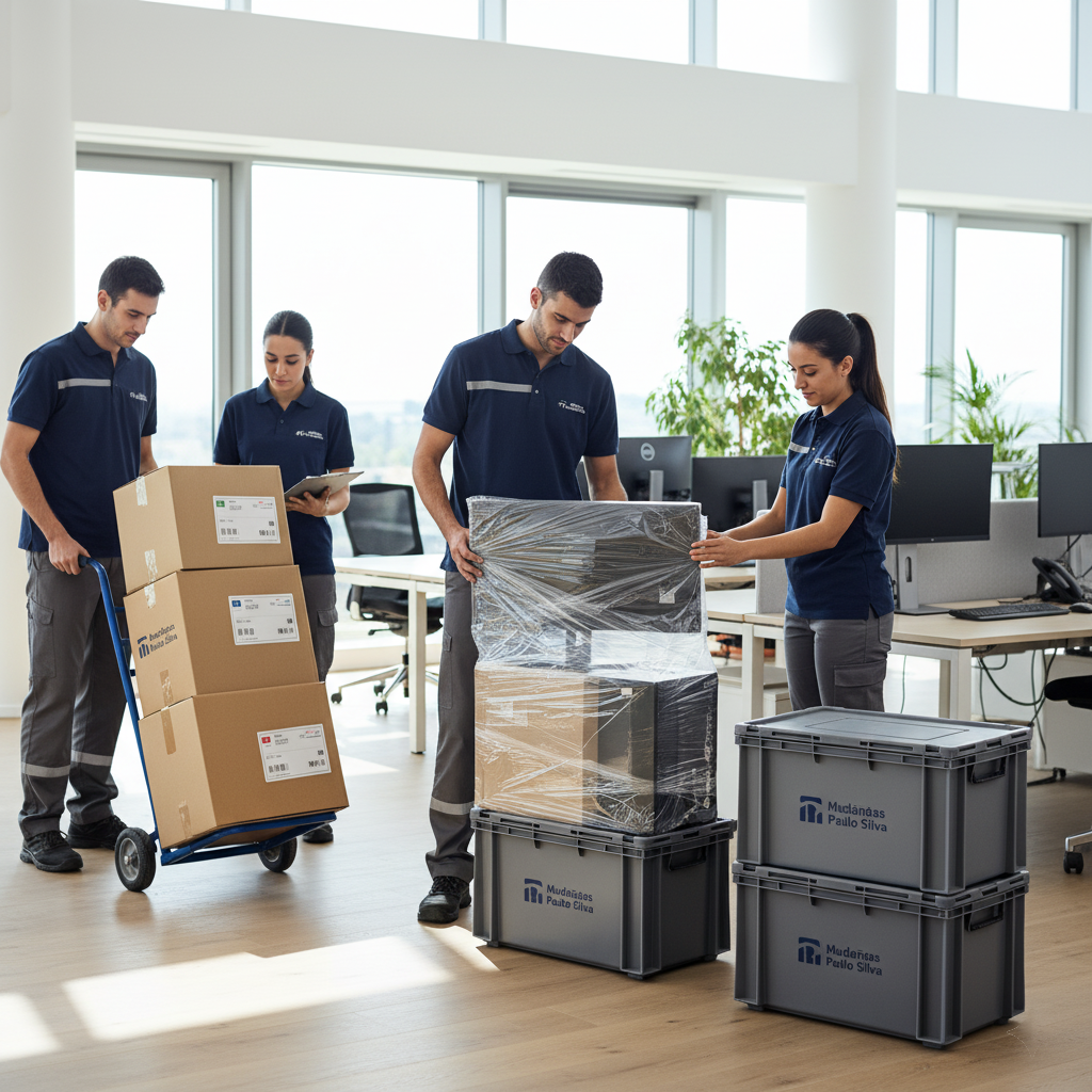 Equipa a realizar uma mudança de escritório